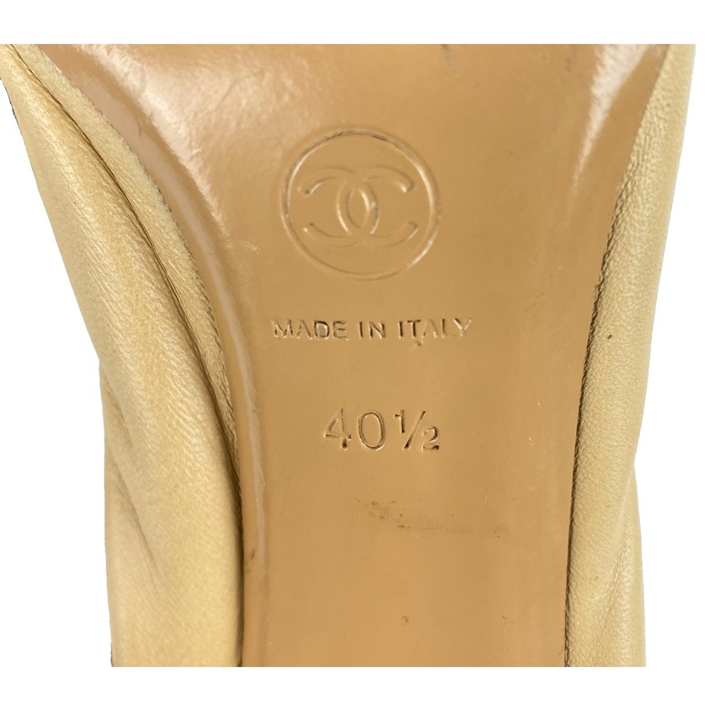 Chanel Leather Pumps Women 40.5 Beige Black Sz 8.5 Luxury Vintage Shoes Cap Toe - Picture 8 of 10
